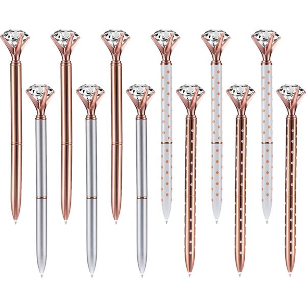 

12 pieces big diamond pen metal ballpoint pens black ink (4 mixed colors, Blue;orange