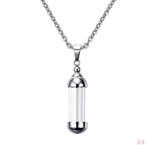 

4x stainless steel screw cap tube glass bottle urn vial charms pendant necklace, Silver