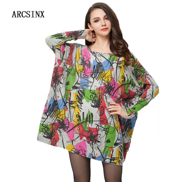 

women's sweaters arcsinx oversized sweater plus size 4xl 5xl 6xl batwing sleeve wool woman 7xl 8xl european print jumper women, White;black