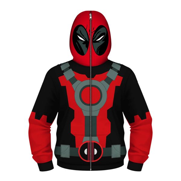

children hooded long sleeve 3d digital print super digital man cosplay full face cover zipper hoodies 3d casual hoodies, Black