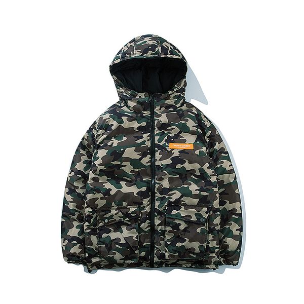

double faced camouflage tooling pocket cotton suit men's winter parkas fashion brand thickened cotton padded jacket warm, Black