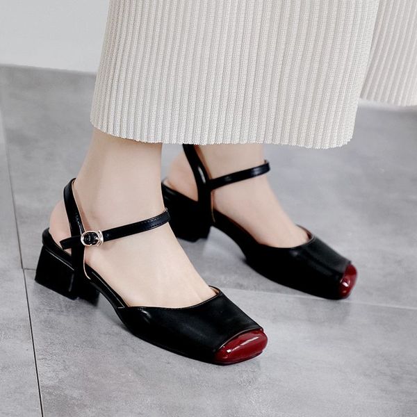 

dress shoes agodor fashion women square toe pumps mid chunky heel slingback ankle strap ladies size 34-43, Black