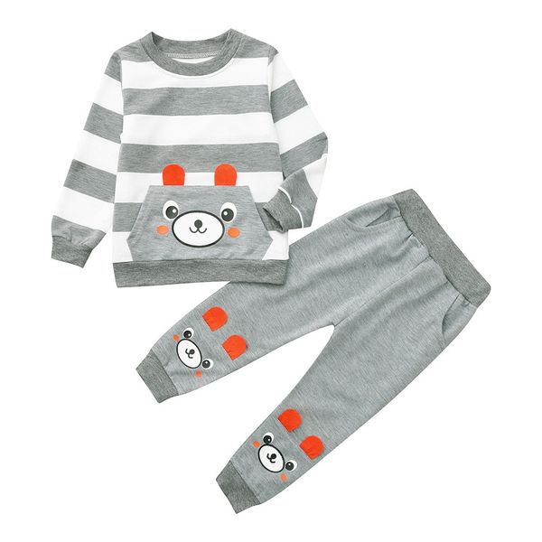 

baby girl boy одежда для малышей дети baby boy мультфильм полосатый медведь печатные топы брюки наряды набор, White