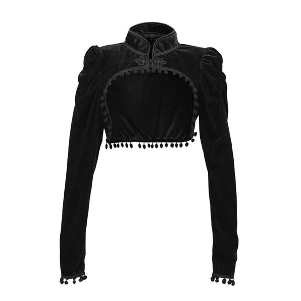 

women's steampunk gothic bolero long sleeve shrug tassel jacket for party, Black;brown