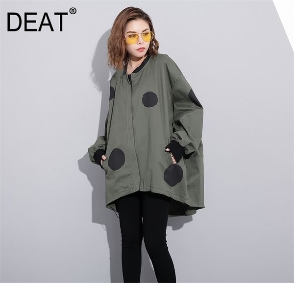 

deat] 2019 new spring stand collar long sleeve dot printed irregular solid color large size jacket women coat fashion tide, Black;brown