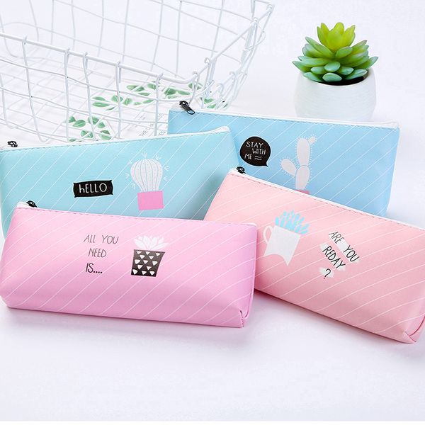 

cute pencil bag & case pu leather cactus student girls cartoon pink storage bags for school supply stationery