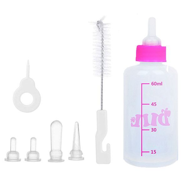 

seis 60ml/150ml pet nursing bottle kit squeeze liquid dogs feeding bottle cats replacement mini nipples nurser bottles for puppy kitten