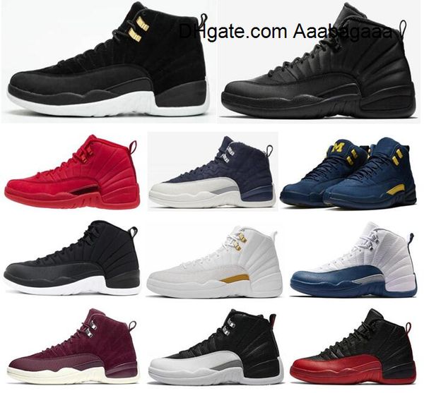

высокое качество 12 обратное такси утепленная тройная черная баскетбольная обувь мужчины 12 мичиган синий желтый черный нейлон бордо кроссов