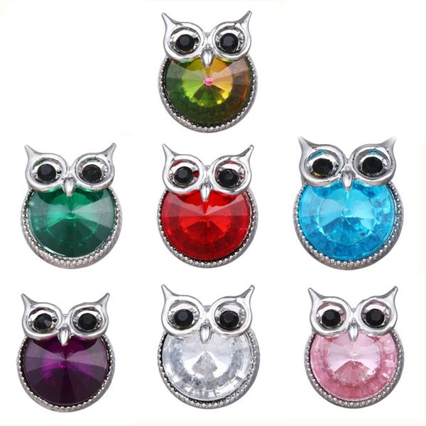 

10pcs/lot new 18mm snap buttons jewelry rhinestone owl 18mm snaps jewelry fit snap bracelets women, Golden;silver