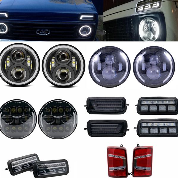 

7inch h4 led headlight tail lights with running turn signal pmma / abs plastic accessories for lada niva 4x4 car styling tuning