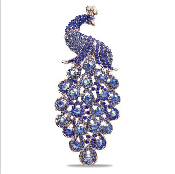 

latest fashion brooches multicolor rhinestone blue peacock brooch wedding pins jewelry women gift, Gray