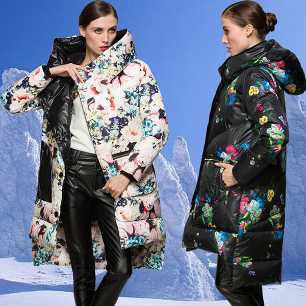

down parka 2020 new fashion winter jacket women white duck down jacket thicken warm printing winter coat women, Black