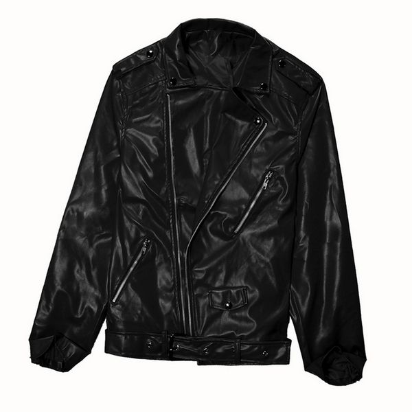 

men leather jacket 2019 new spring autumn fashion motorcycle jackets long sleeve stand collar jackets zipper patchwork coats, Black