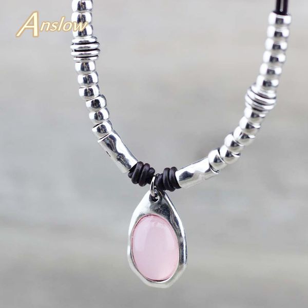 

anslow fashion jewelry handmade diy wrap leather candy style short necklace for women lady female party gift low0076an, Silver