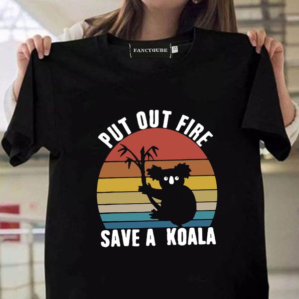 

put out fire save the koala sleeve o-neck solid color tee loose casual shirt, White