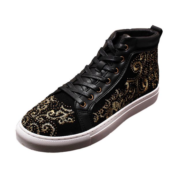 

fashion men casual shoes men spring autumn high help shoes breathable slip on casual sneakers rhinestone, Black