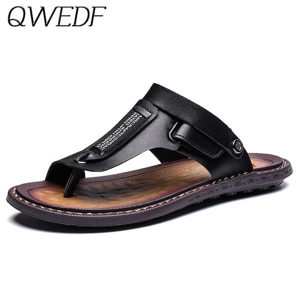 

2019 fashion sandals new summer men's flip-flops leather luxury slippers beach comfortable casual men's slippers n1-05, Black