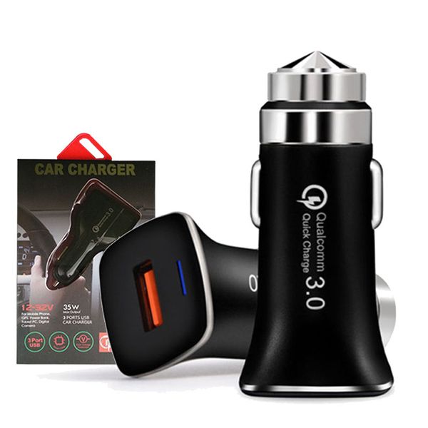 

QC3.0 Cell Phone Car Chargers Metal USB Port Fast Charges Adapter Multifunction Speed Charging Smart Charger For Android Samsung Smartphones