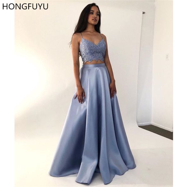 

hongfuyu two piece satin prom dresses long elegantes de gala a line lace special occasion dress formal gowns for evening party, White;black