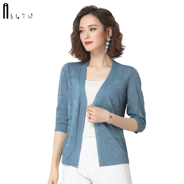 

women's knits & tees asltw lace cardigan spring summer thin knitted sweater for women half sleeve casual sweaters, White