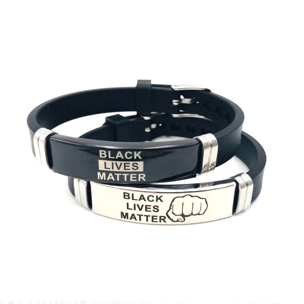 

2020 trendy personalized monogrammed for black people protest power stainless steel silicone bracelet black lives matter bangle bracelet