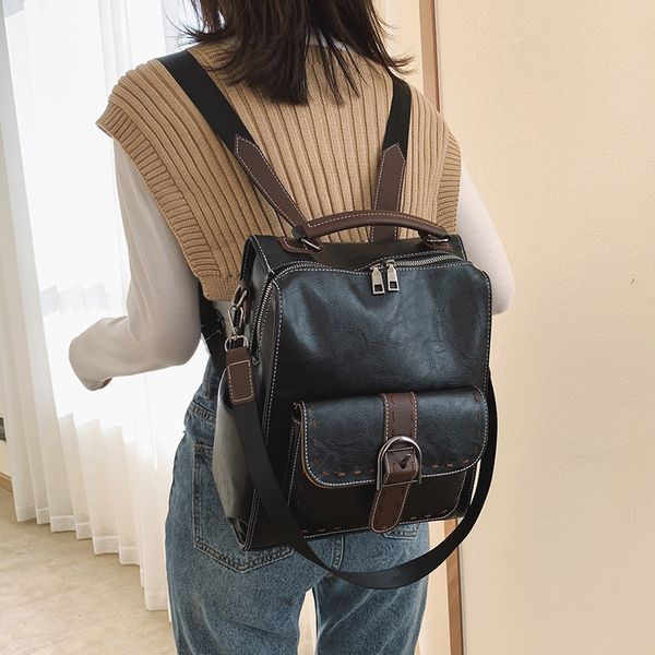 

2020 new british simple college style women's backpack shoulder bag female leather bag travel school