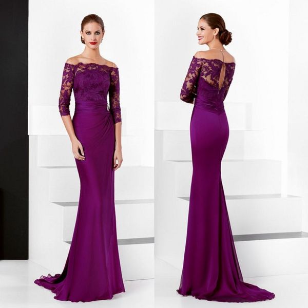 

purple lace mermaid mother of the bride dresses sheer off the shoulder long sleeves evening gowns sweep train plus size wedding guest dress, Black;red