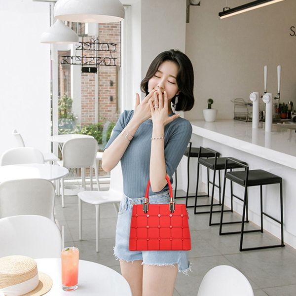 

ladies tote leather wallet plaid studded tote women's shoulder diagonal bag