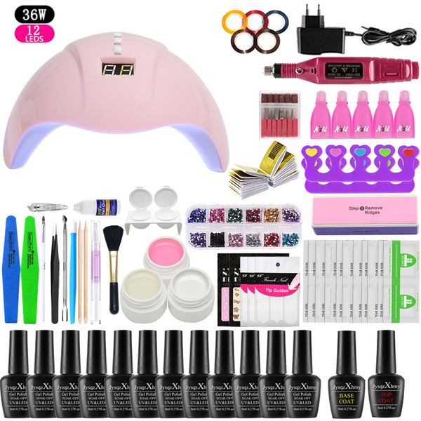 

nail set 36w uv led lamp dryer with 6/10/12pcs nail gel polish set soak off manicure gel polish for art tools
