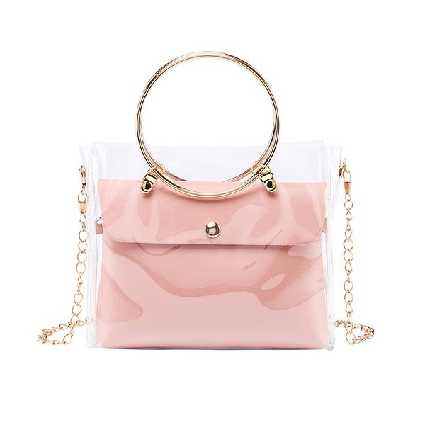 

transparent women bag quality pvc and imitation leather women's shoulder crossbody bag fashion metal handbags small square