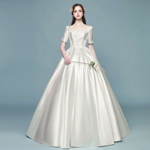 

a word shoulder great neat, satin bridal dress new code show thin, White