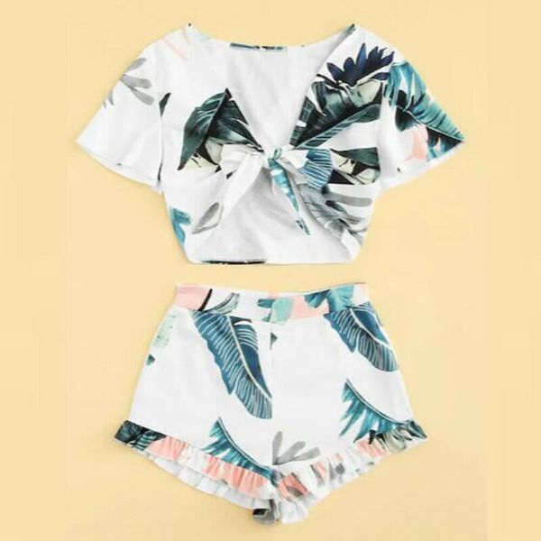 

2020 fashion floral women summer 2piece set crop and shorts loose outfit short casual jumpsuit, White;black