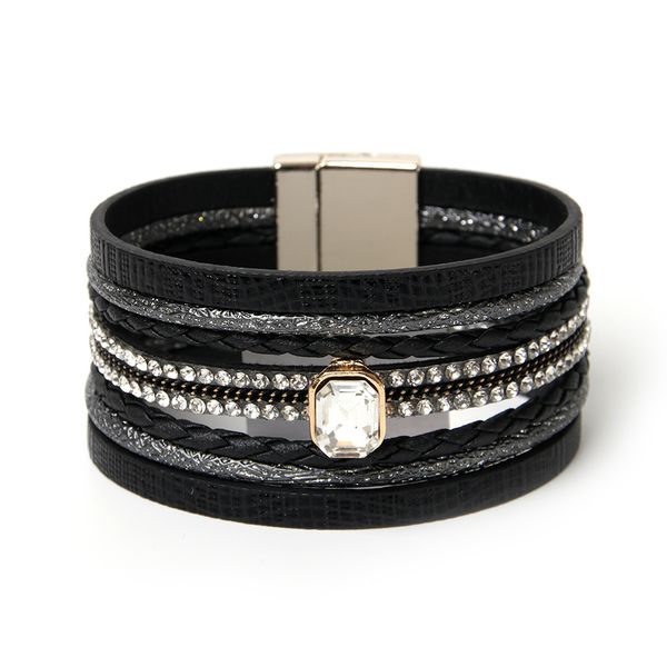 

cross border supply of goods europe and america fashion bohemian multilayer bracelet zircon weaving large rims bracelet, Silver