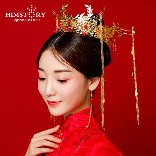 2020 Himstory Chinese Traditional Bridal Hair Jewelry Gold