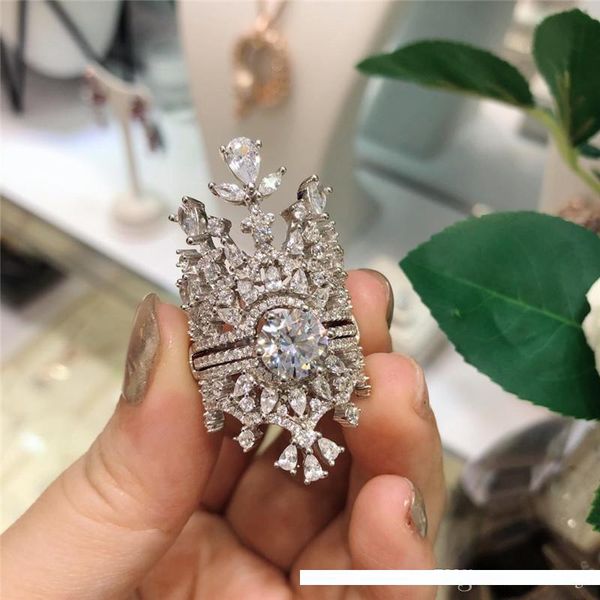 

роскошные бриллиантовые обручальные кольца дизайнер блестящие два куска набор корона кольца для женщин свадьба мода ювелирные изделия подарк, Silver