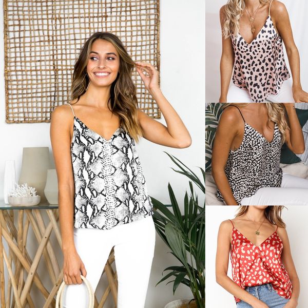 

women ladies leopard printed sleeveless women tank v neck female girls tanks t-shirt, White