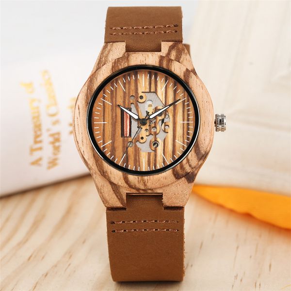 

creative engraved hollow quartz wood watch women black/brown genuine leather lady wristwatch elegant casual female wooden clock, Slivery;brown
