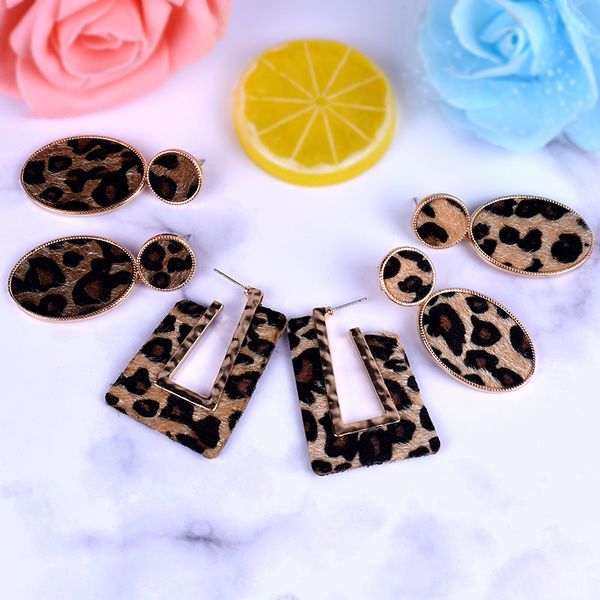 

fashion ellipse leopard earrings women cute colorful fur gold color pendant dangle earrings for women statement jewelry gift, Silver