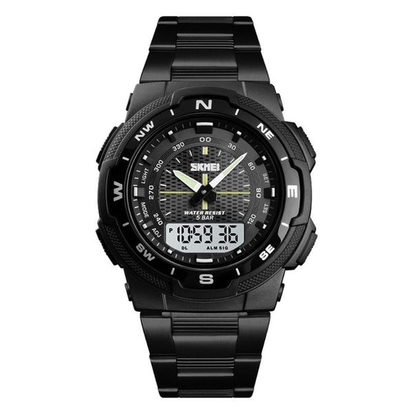 

waterproof hiking calendar stainless steel countdown sports watch adjustable pointer digital quartz outdoor alarm students, Slivery;brown