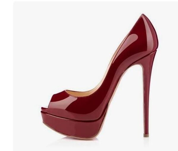 

moraima snc wine red patent leather high heel shoes woman peep toe platform pumps super high party wedding heels, Black