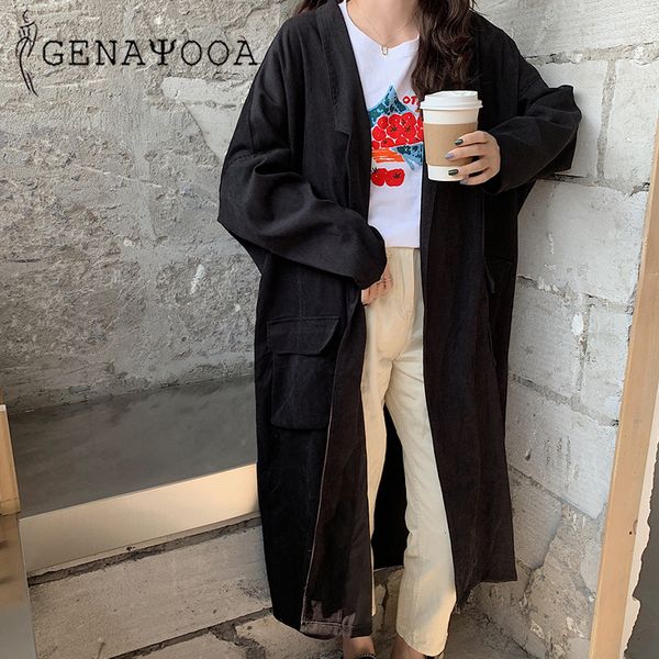 

genayooa long sleeve coat for women loose trench coat long black trench ladies coats spring pockets women casual, Tan;black