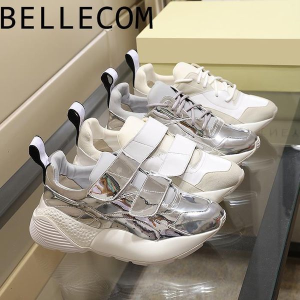 

bellecom autumn genuine leather platform women shoes magic stick all-match small white shoes increase leisure time sneakers, Black