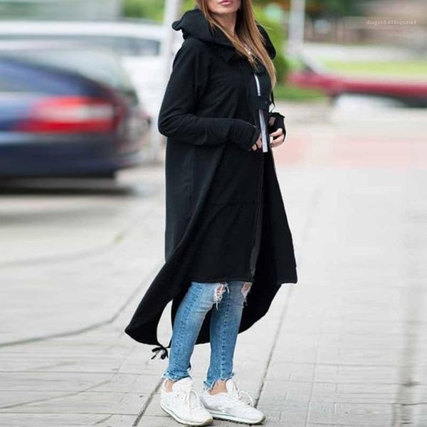 

clothing button solid color casual apparel womens autumn designer hoodies long sleeve cardigan zipper hat female plus size, Black