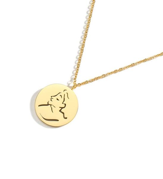 

occident jewelry titanium steel necklace ins beauty woman portrait round pendant necklace stainless steel clavicle chain, Silver