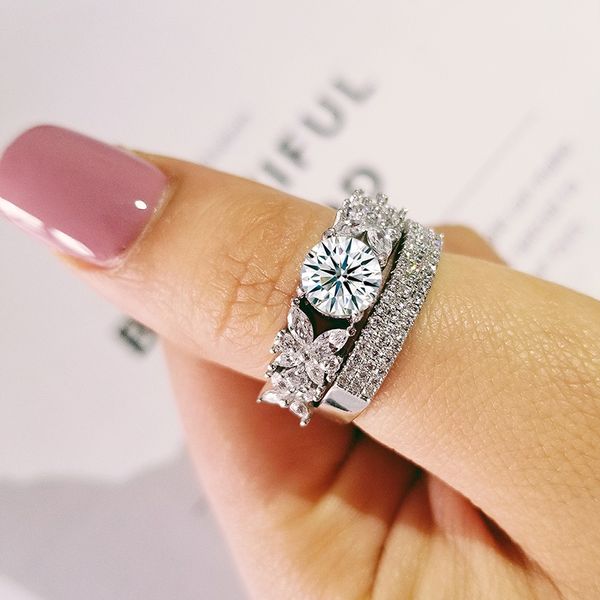 

2019 new luxury halo original 925 sterling silver wedding ring set for women lady anniversary gift jewelry wholesale r5144