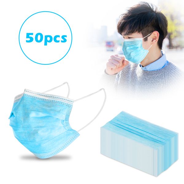 

50x lot disposable face mask anti dust personal protective mask 3ply ear loop random color