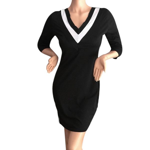 

fashion-spring autumn fashion women's dress long sleeve stitching v-neck slim bodycon dress, Black;gray