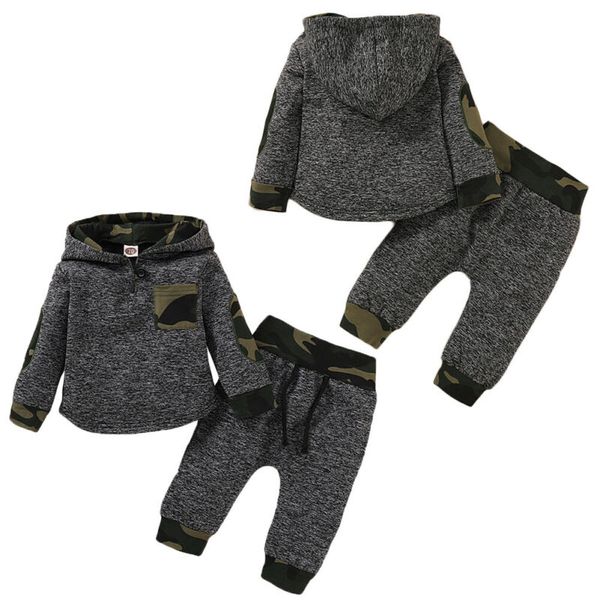 

2pcs infant baby girls camo hoodies tracksuit gym outfits pants sports set, White