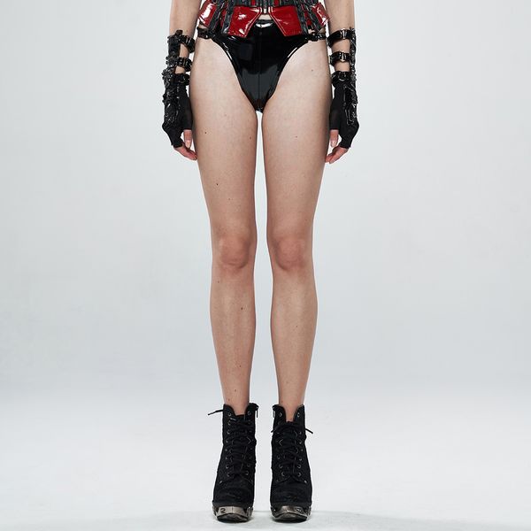 

punk rave women glamour tight high waist glossy pu t-back or thorng comfortable elastic paint metal buckle shorts, White;black