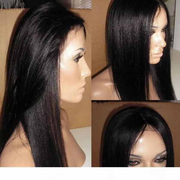 

перуанский yaki полного парика шнурка с натуральным hairline glueless human перуанского волос light яки прямым фронт парики шнурка для черно, Black;brown